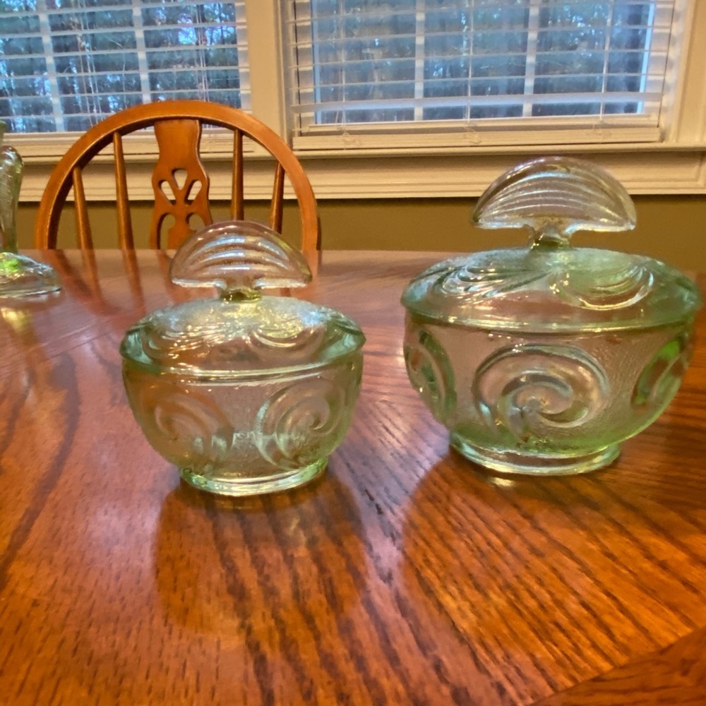 Depression Glass covered bowls